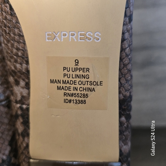 Express Pointedtoe Brown Snakeskin Pattern Heels Size 9 NWT See Pics - Picture 7 of 7